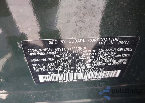 2024 Subaru Forester Limited z USA, uszkodzony, nr VIN JF2SKALC4RH402098